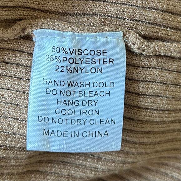 Mod Ref Janine sheath midi ribbed sweater dress neutral minimalist fall brown M - Picture 12 of 12